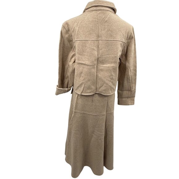 OGL Two Piece Beige Viscose Blend Skirt Set With Zip-Up Jacket & Flared Maxi Ski - Picture 3 of 16